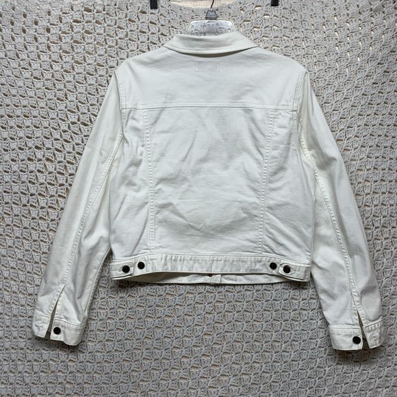 J. Crew Jacket Women Sz L White Denim Cotton Blend Long‎ Sleeve - Picture 4 of 11